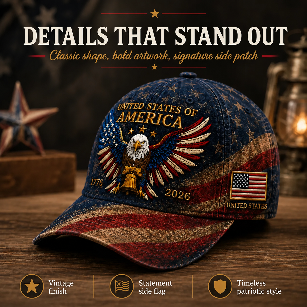 Premium Crafted USA Patriotic Eagle Cap