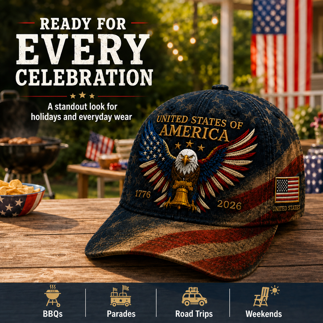 Premium Crafted USA Patriotic Eagle Cap