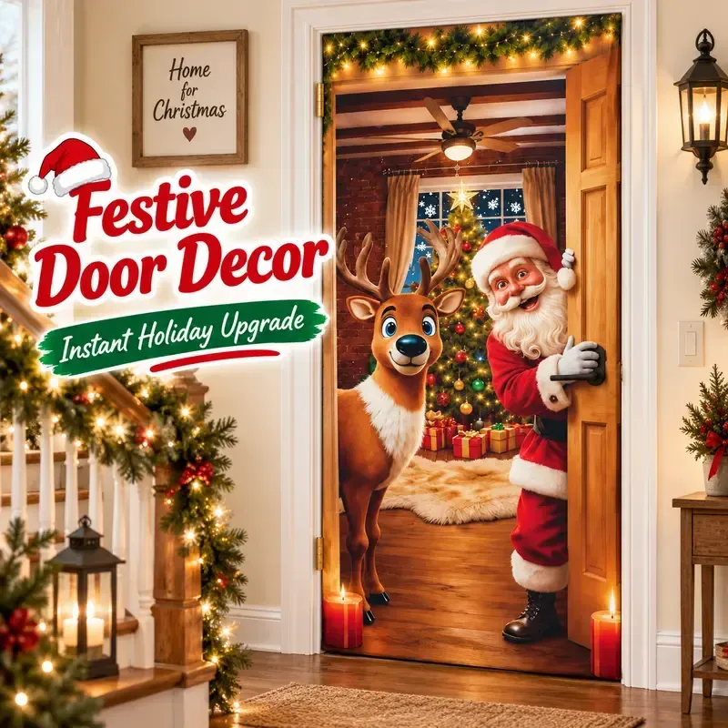 🔥 Santa Christmas Door trim with Punched holes at the four corners, with rope included | Reusable Holiday Decor