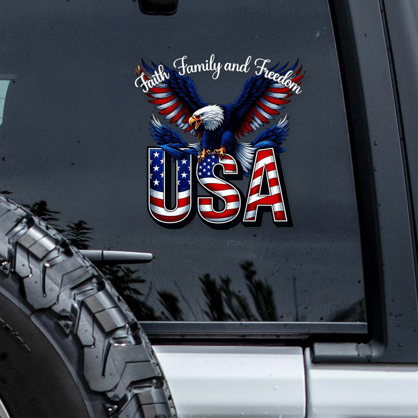 Faith, Family & Freedom 250 Years of America Car Window Decal Sticker