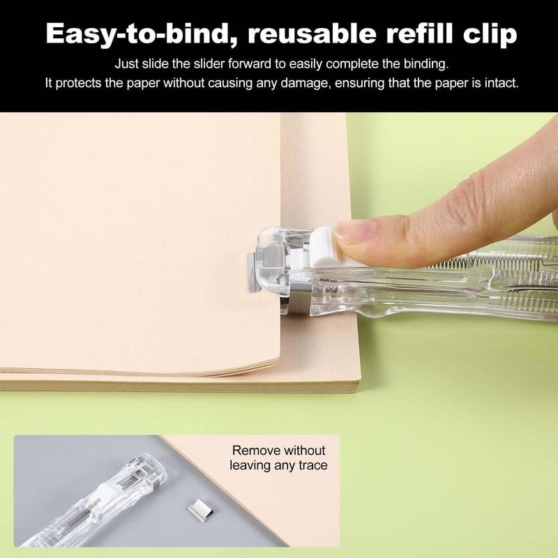 Portable Binder Clip Stapler - Includes 50 reusable clips