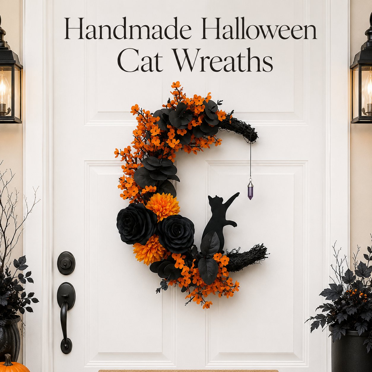 Handmade Halloween Cat Wreath🐈‍⬛🌙