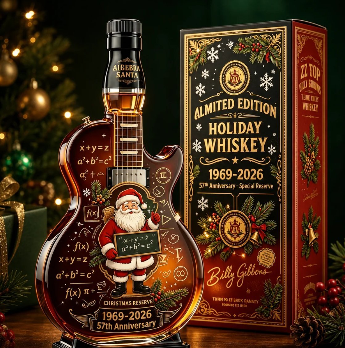 🎸Limited Edition Winter Reserve Design With 3D Guitar Shape, Amber Glow Finish & Festive Holiday Artwork 🥃✨