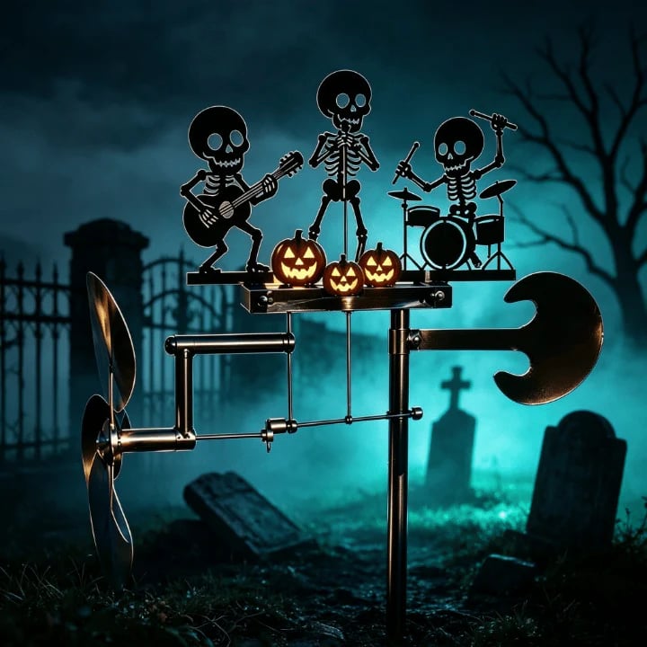 💀🎃Halloween Skeleton Metal Drummer Kinetic Wind Spinner