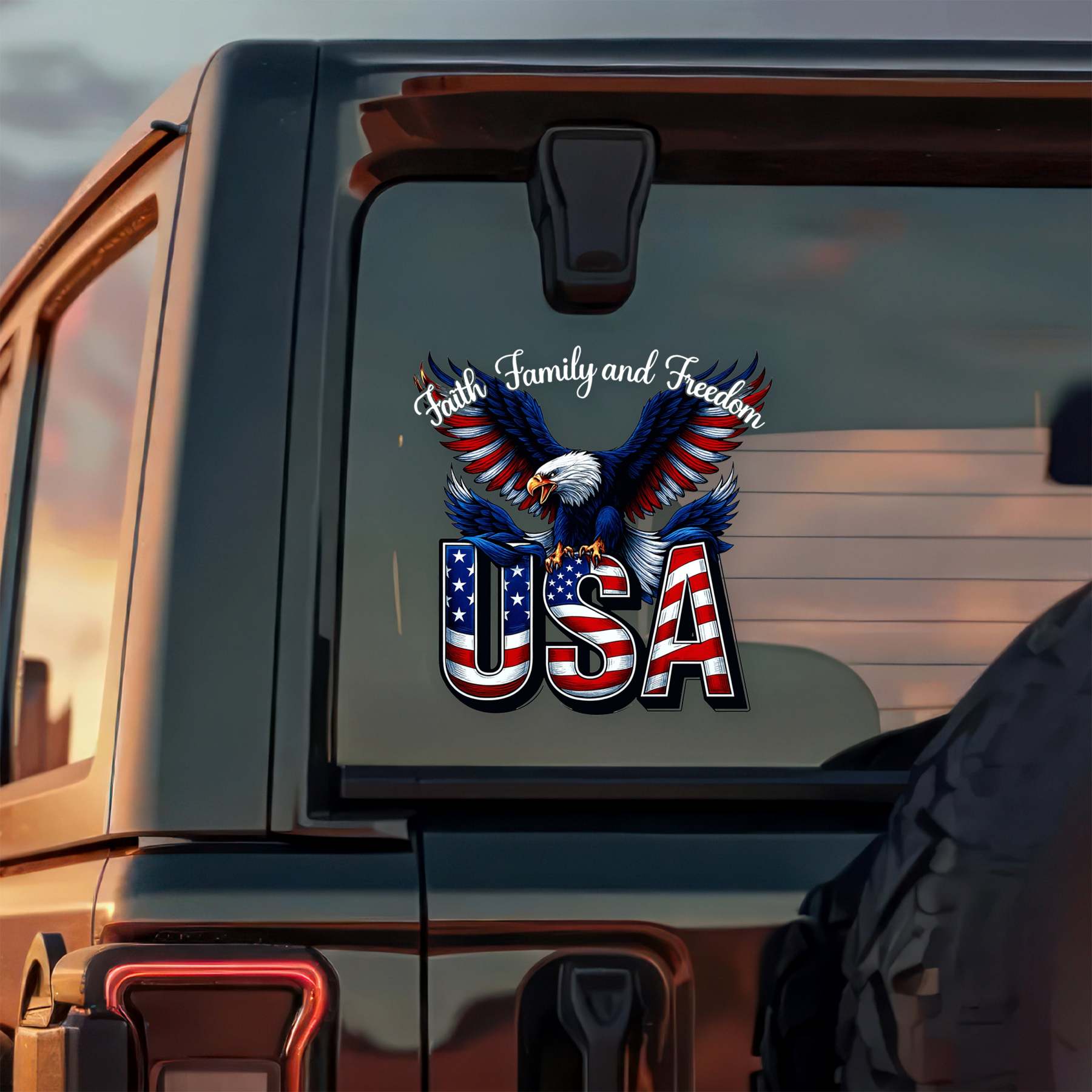 Faith, Family & Freedom 250 Years of America Car Window Decal Sticker