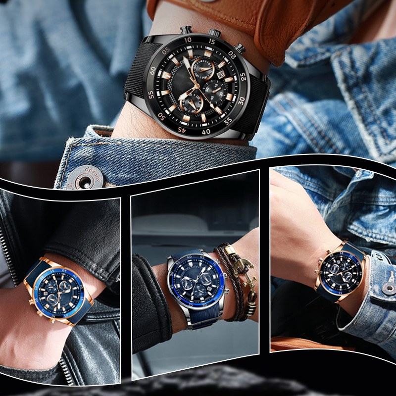 ✨ Men's Waterproof Multifunctional Quartz Watch – Chronograph Design, Luminous Hands & Stainless Steel 🌊