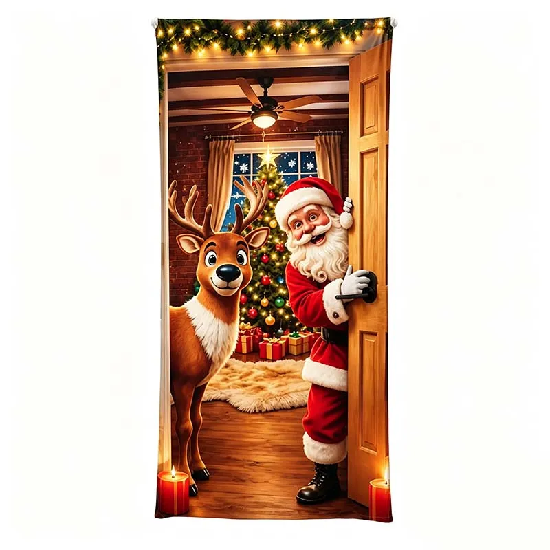 🔥 Santa Christmas Door trim with Punched holes at the four corners, with rope included | Reusable Holiday Decor