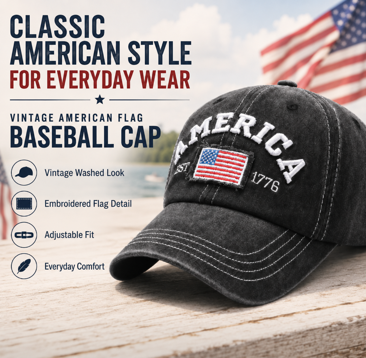 🦅Vintage American Flag Baseball Cap