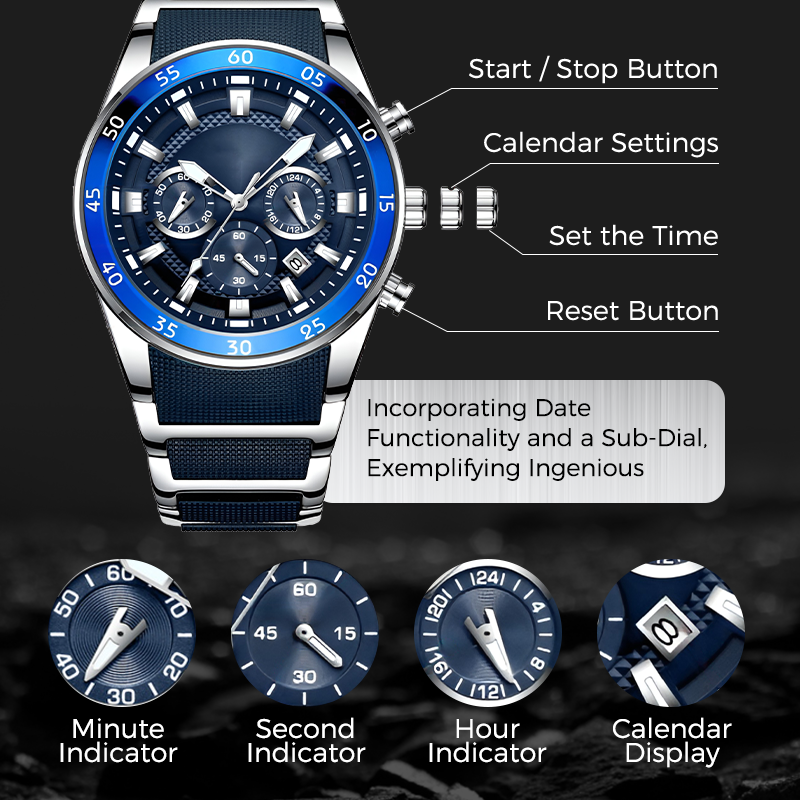 ✨ Men's Waterproof Multifunctional Quartz Watch – Chronograph Design, Luminous Hands & Stainless Steel 🌊