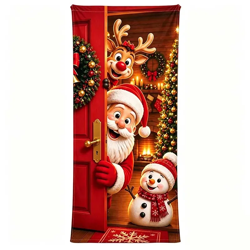 🔥 Santa Christmas Door trim with Punched holes at the four corners, with rope included | Reusable Holiday Decor
