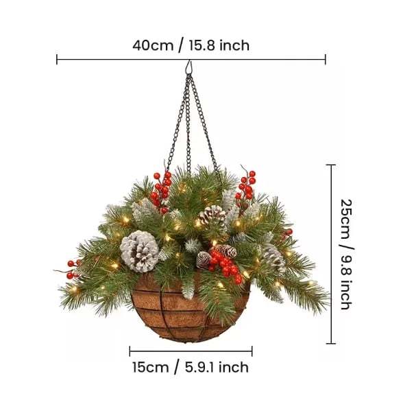 🎄🏆Christmas basket with built-in lights |🎄 With built-in lights, weatherproof and maintenance-free