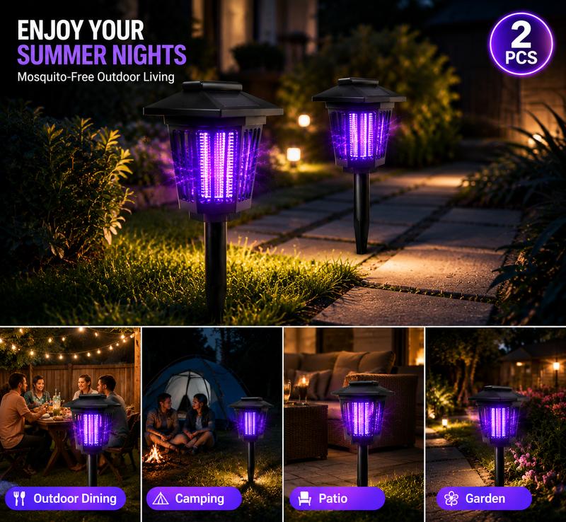 Eco-Friendly  3-in-1 Flickering Flame - Solar Powered Mosquito Zapper & Garden Stake Light