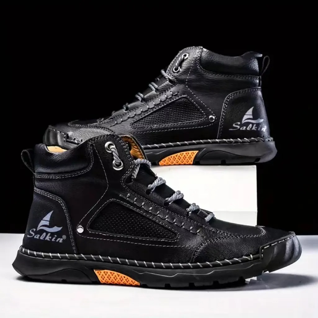 Men's Comfortable Handmade Leather Boots – Waterproof, Arch Support, Pressure Relief, Spacious Toe Box Outdoor Leather Shoes