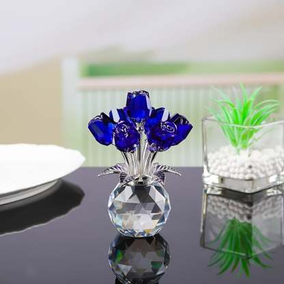 ✨🌹Crystal Colorful Rose Flower Collectible Figurine with Vase