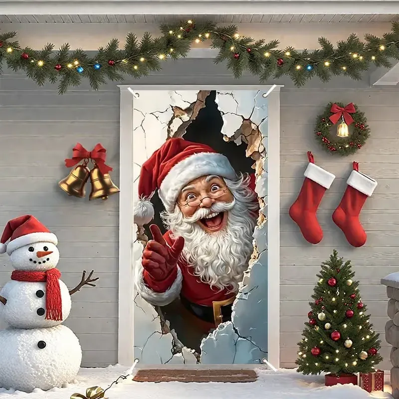 🔥 Santa Christmas Door trim with Punched holes at the four corners, with rope included | Reusable Holiday Decor
