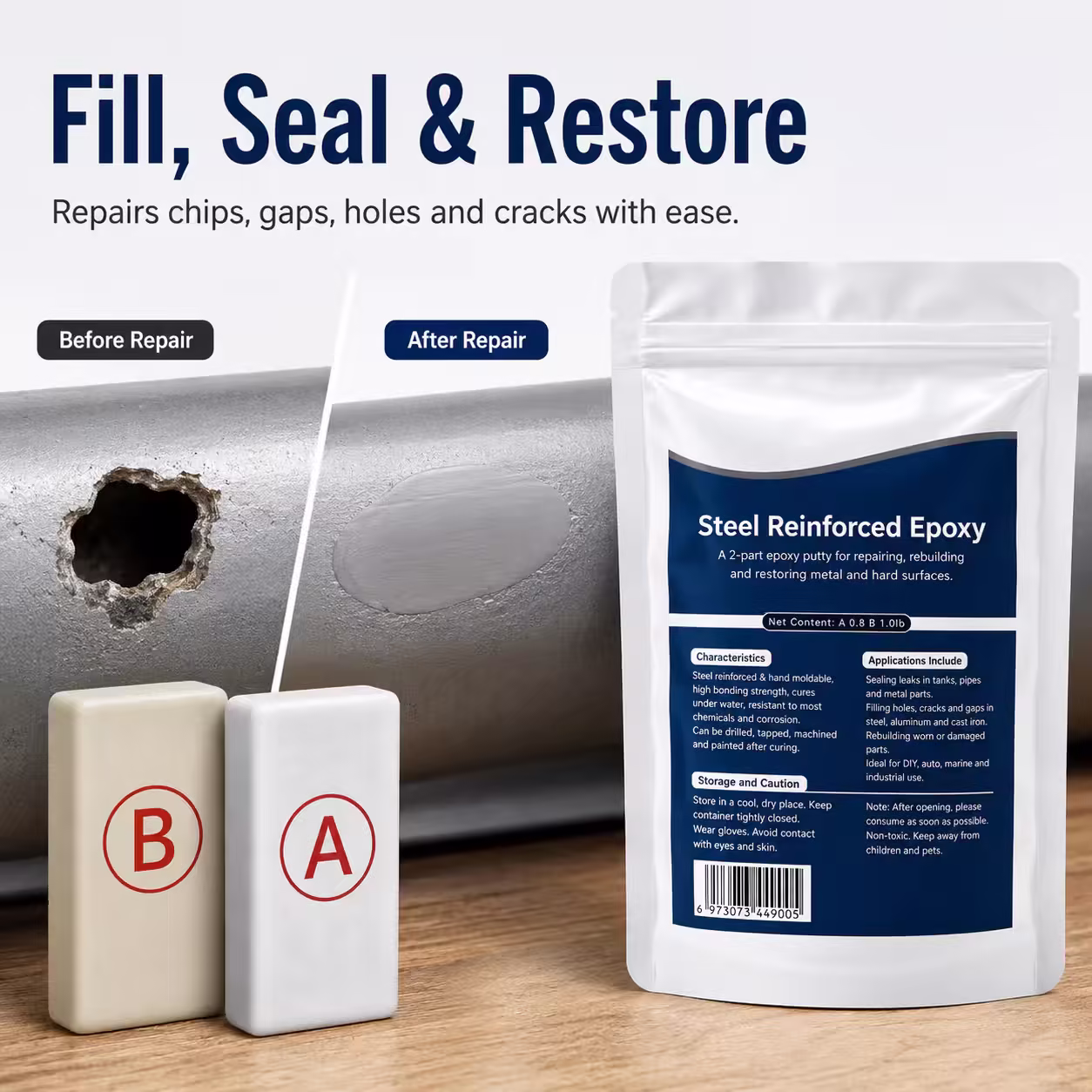 🏠Steel Reinforced Epoxy Repair Putty — Universal Glue for Metal, Wood, Plastic