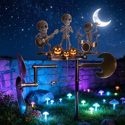 💀🎃Halloween Skeleton Metal Drummer Kinetic Wind Spinner