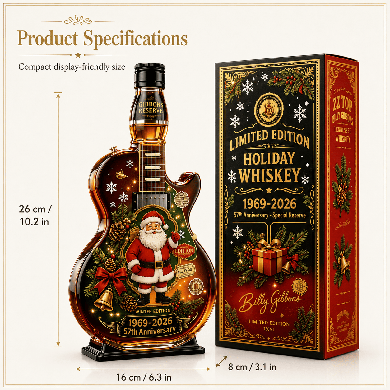 🎸Limited Edition Winter Reserve Design With 3D Guitar Shape, Amber Glow Finish & Festive Holiday Artwork 🥃✨
