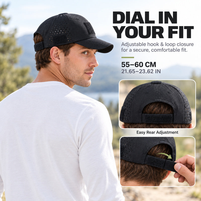 Tactical Baseball Cap with Patch — Breathable Ripstop Hat, Adjustable Fit, Hook & Loop Panels.