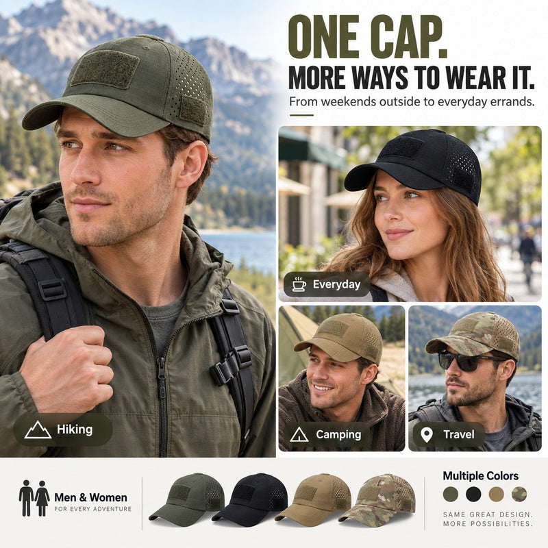 Tactical Baseball Cap with Patch — Breathable Ripstop Hat, Adjustable Fit, Hook & Loop Panels.