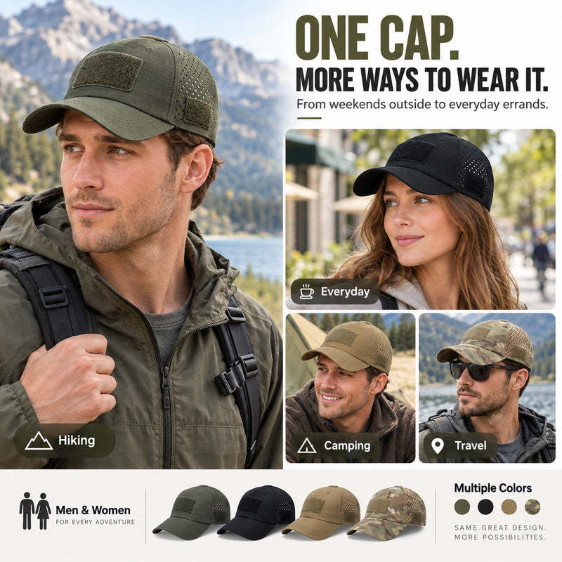 Tactical Baseball Cap with Patch — Breathable Ripstop Hat, Adjustable Fit, Hook & Loop Panels.