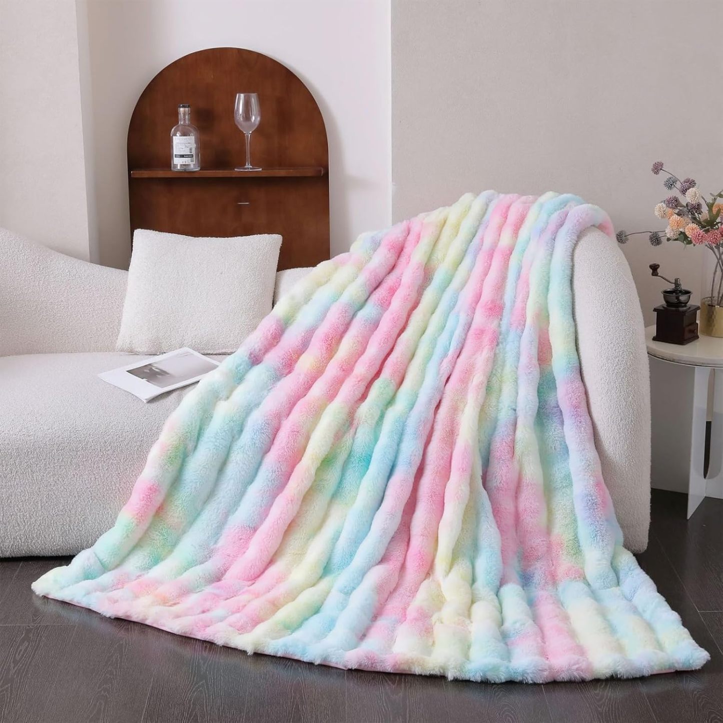 Fuzzy Faux Fur Throw Blanket, Warm Cozy Plush Fluffy Blankets, Colorfu