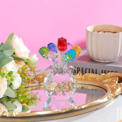 ✨🌹Crystal Colorful Rose Flower Collectible Figurine with Vase