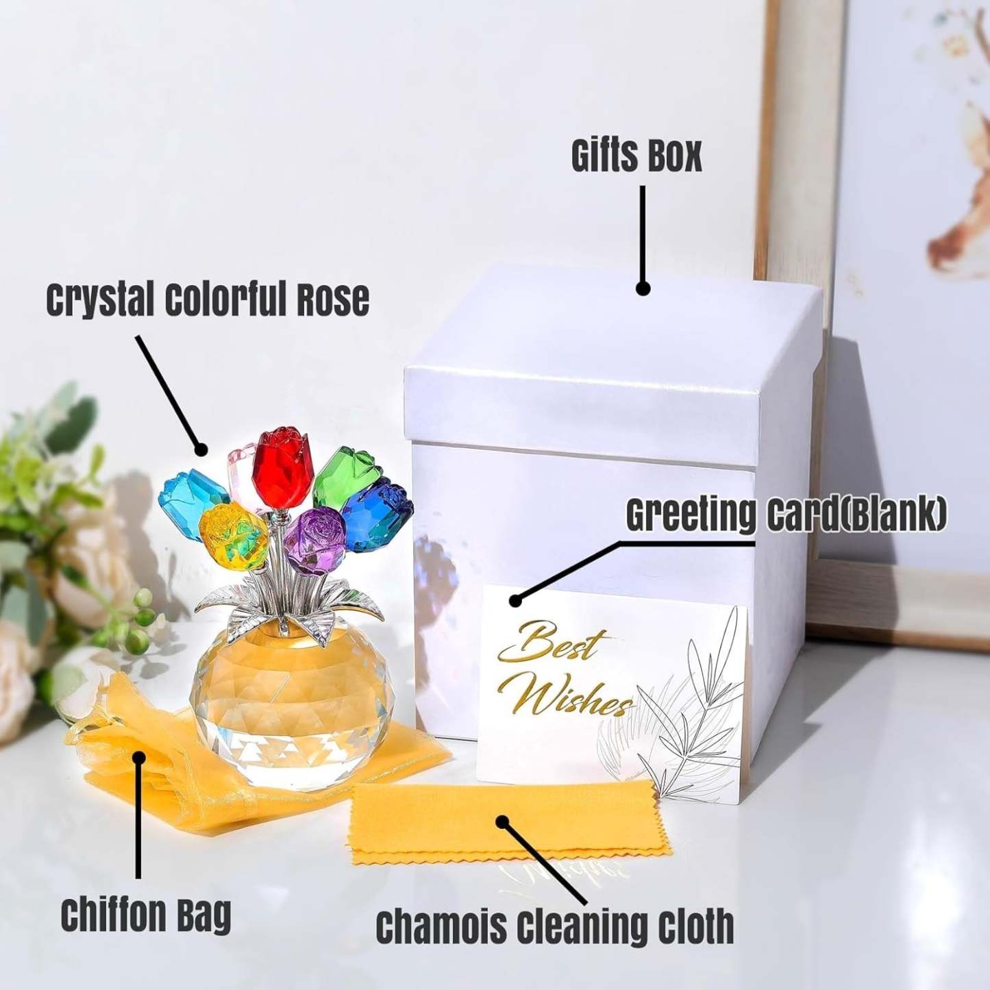 ✨🌹Crystal Colorful Rose Flower Collectible Figurine with Vase