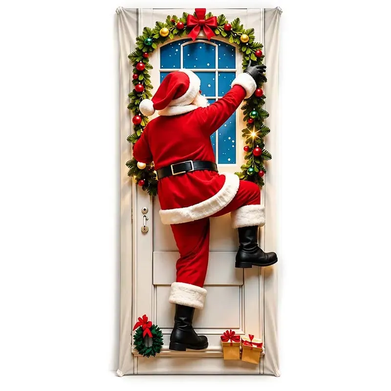 🔥 Santa Christmas Door trim with Punched holes at the four corners, with rope included | Reusable Holiday Decor
