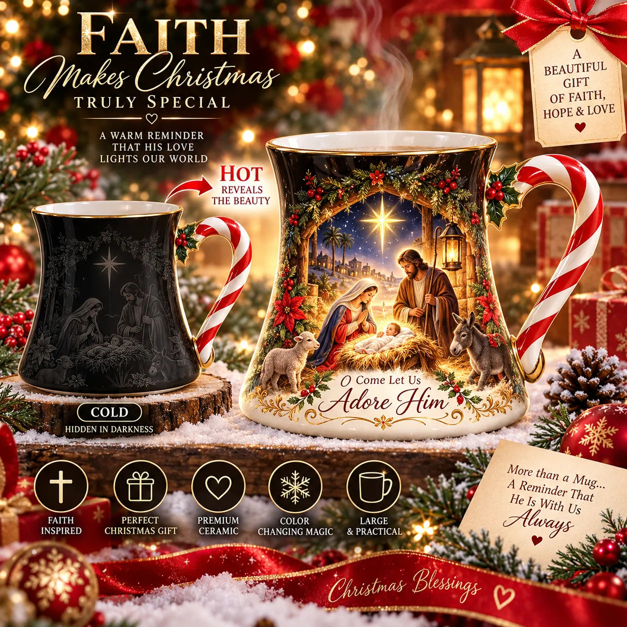 🎄 🎁Christmas Magic Color-changing Mug – Heat Reveal Holiday Gift