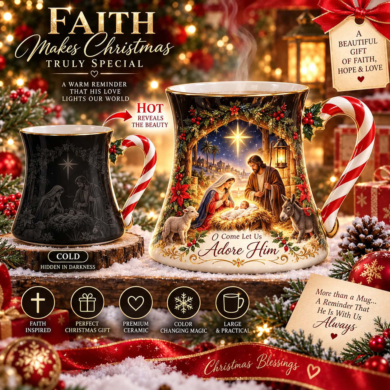🎄 🎁Christmas Magic Color-changing Mug – Heat Reveal Holiday Gift