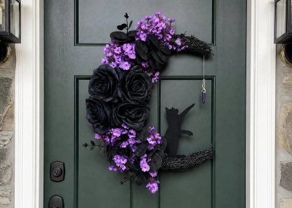 Handmade Halloween Cat Wreath🐈‍⬛🌙