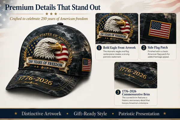Printed Patriotic Vintage Baseball Hat – 1776–2026 American Tribute Edition