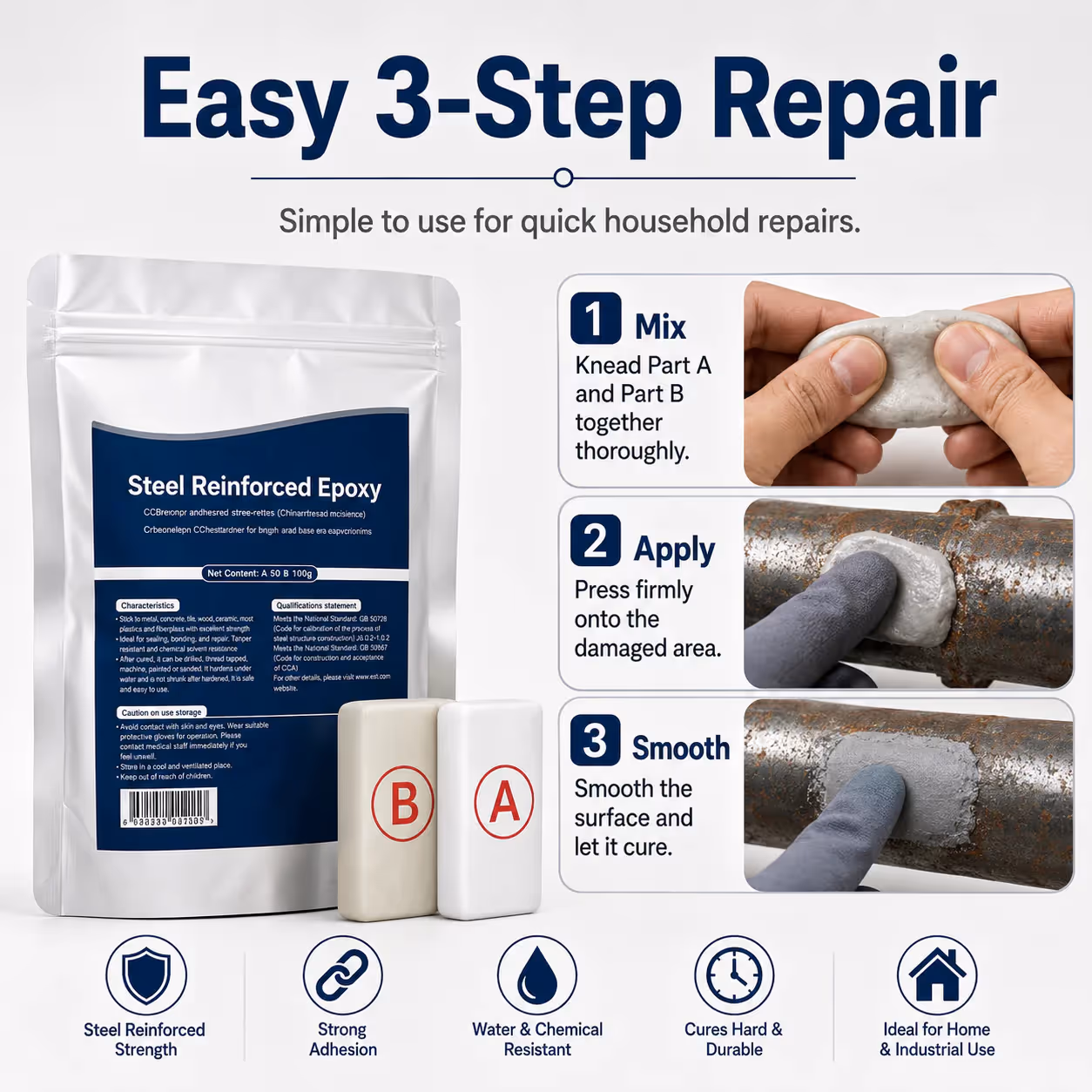 🏠Steel Reinforced Epoxy Repair Putty — Universal Glue for Metal, Wood, Plastic
