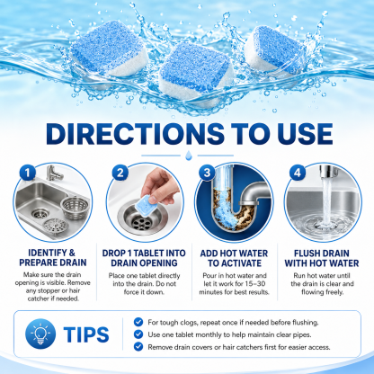Drain Cleaning Tablets for Sinks, Showers & Washing Machines