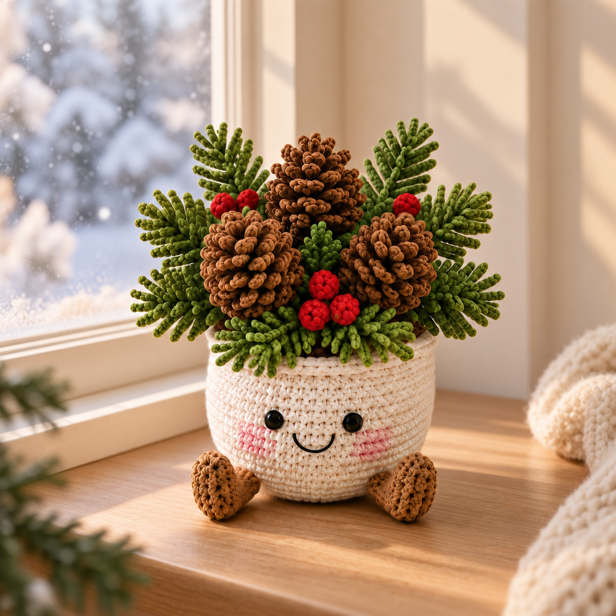 Handmade Crochet Christmas Plant Pot – Cute Holiday Decor with Christmas Tree, Poinsettia, Candy Cane & Snowman