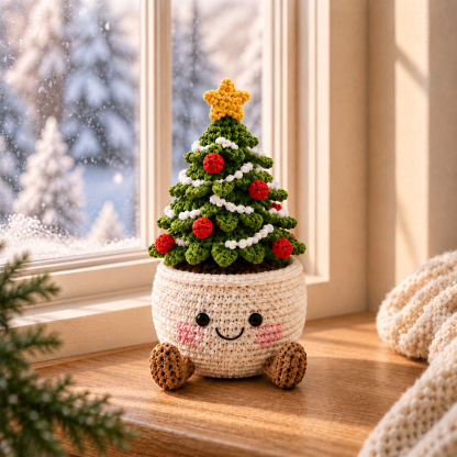 Handmade Crochet Christmas Plant Pot – Cute Holiday Decor with Christmas Tree, Poinsettia, Candy Cane & Snowman