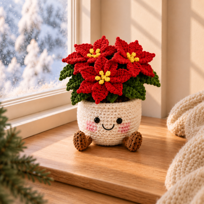 Handmade Crochet Christmas Plant Pot – Cute Holiday Decor with Christmas Tree, Poinsettia, Candy Cane & Snowman