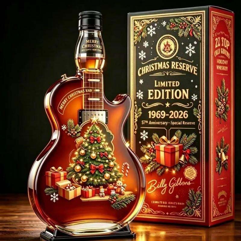🎸Limited Edition Winter Reserve Design With 3D Guitar Shape, Amber Glow Finish & Festive Holiday Artwork 🥃✨