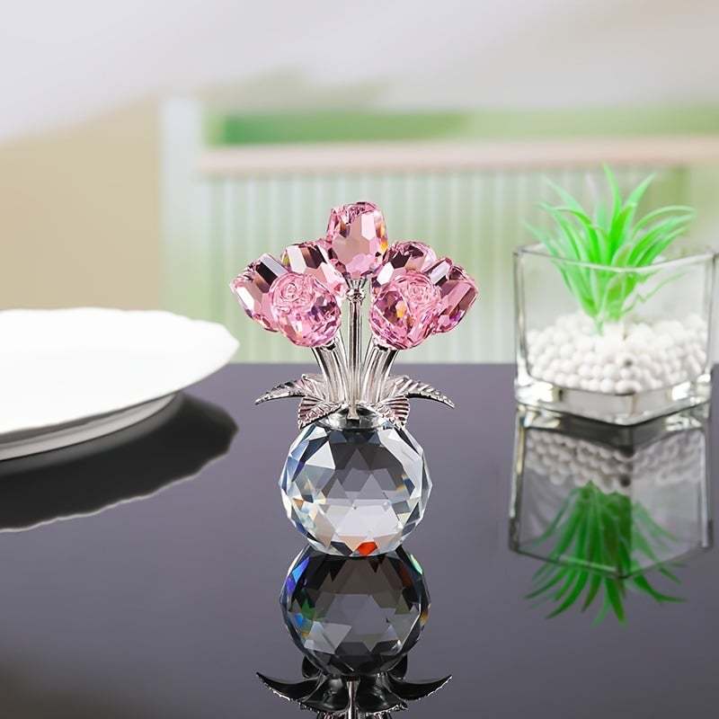 ✨🌹Crystal Colorful Rose Flower Collectible Figurine with Vase