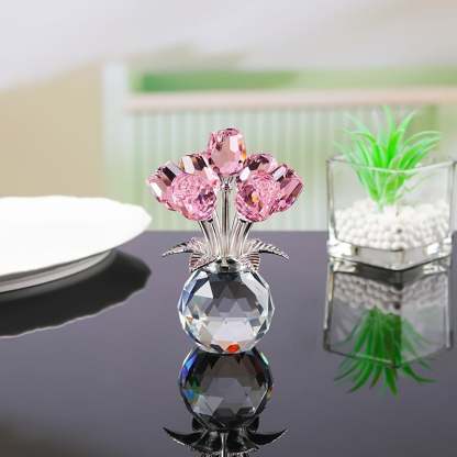 ✨🌹Crystal Colorful Rose Flower Collectible Figurine with Vase