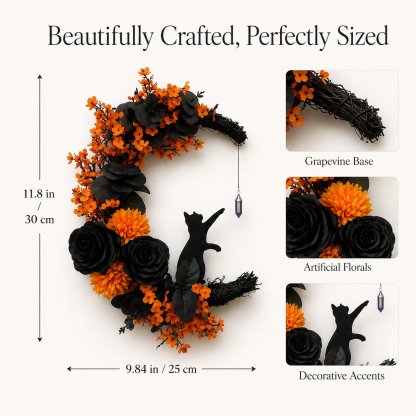 Handmade Halloween Cat Wreath🐈‍⬛🌙