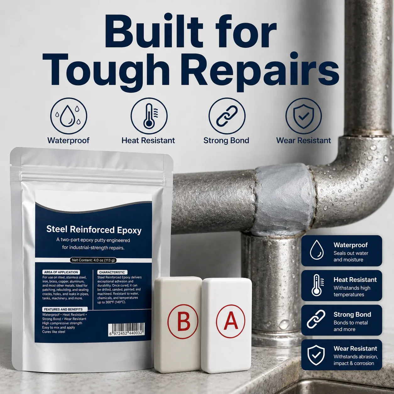 🏠Steel Reinforced Epoxy Repair Putty — Universal Glue for Metal, Wood, Plastic