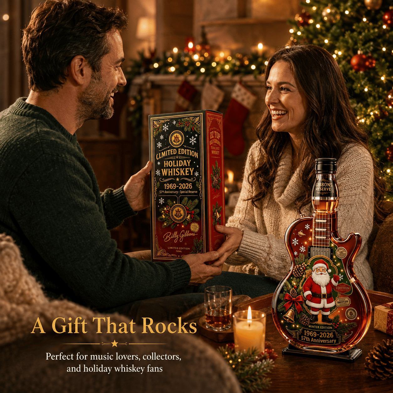 🎸Limited Edition Winter Reserve Design With 3D Guitar Shape, Amber Glow Finish & Festive Holiday Artwork 🥃✨