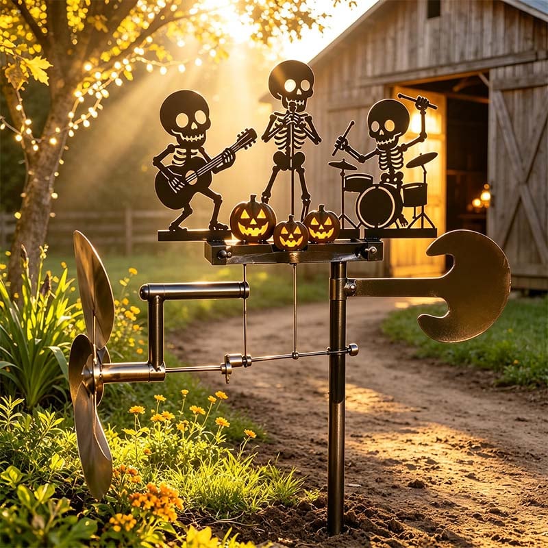 💀🎃Halloween Skeleton Metal Drummer Kinetic Wind Spinner