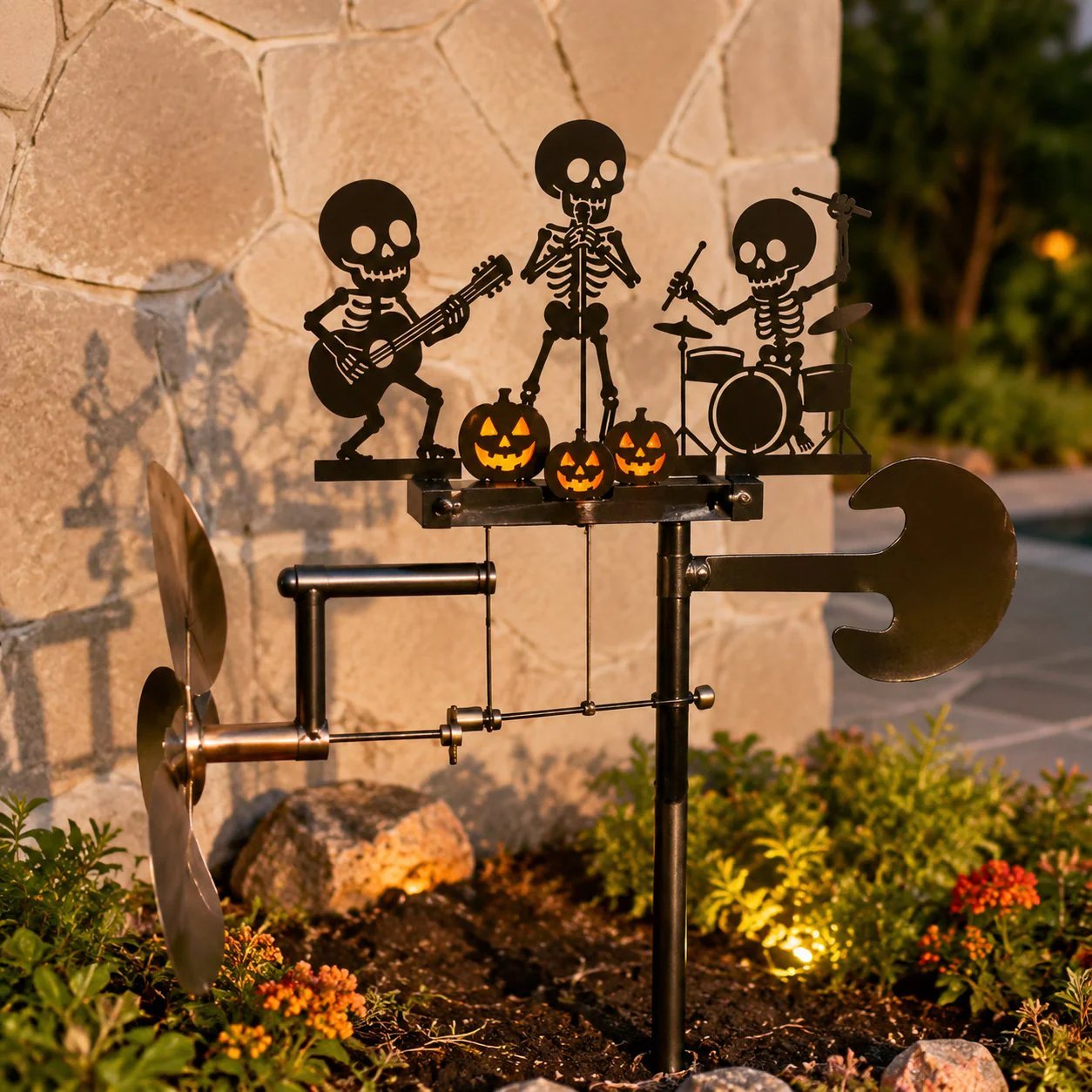 💀🎃Halloween Skeleton Metal Drummer Kinetic Wind Spinner