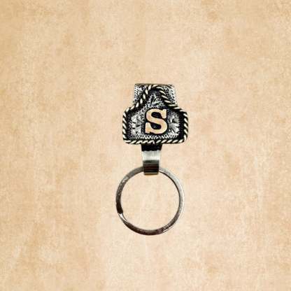 Vintage Brass Initial Cow Tag Keychain for Belt Loop & Pocket Carry