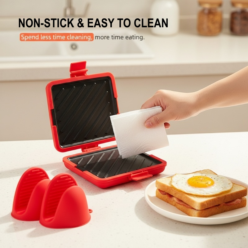 Safe touch silicone handle microwave sandwich maker