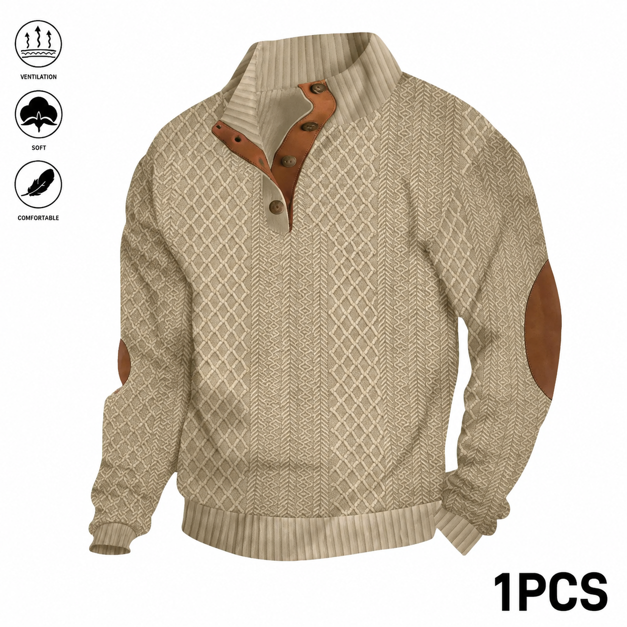 Men's Jacquard Stand Collar Long Sleeve Henley Tops
