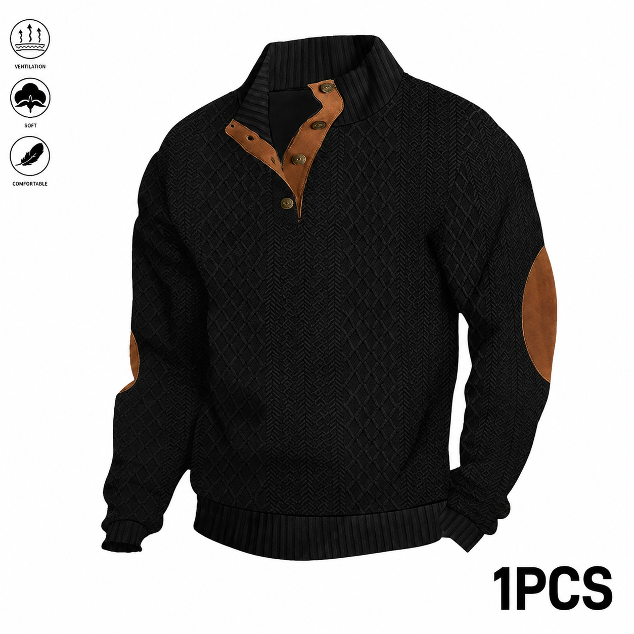 Men's Jacquard Stand Collar Long Sleeve Henley Tops